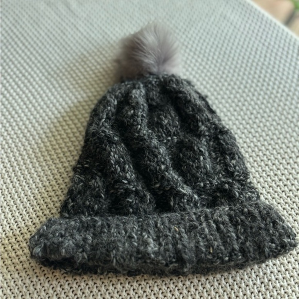 Fox Fur Pompom Ball Cap Knitted Ski Hat Warm Cotton Blend Cuffed Beanie Winter